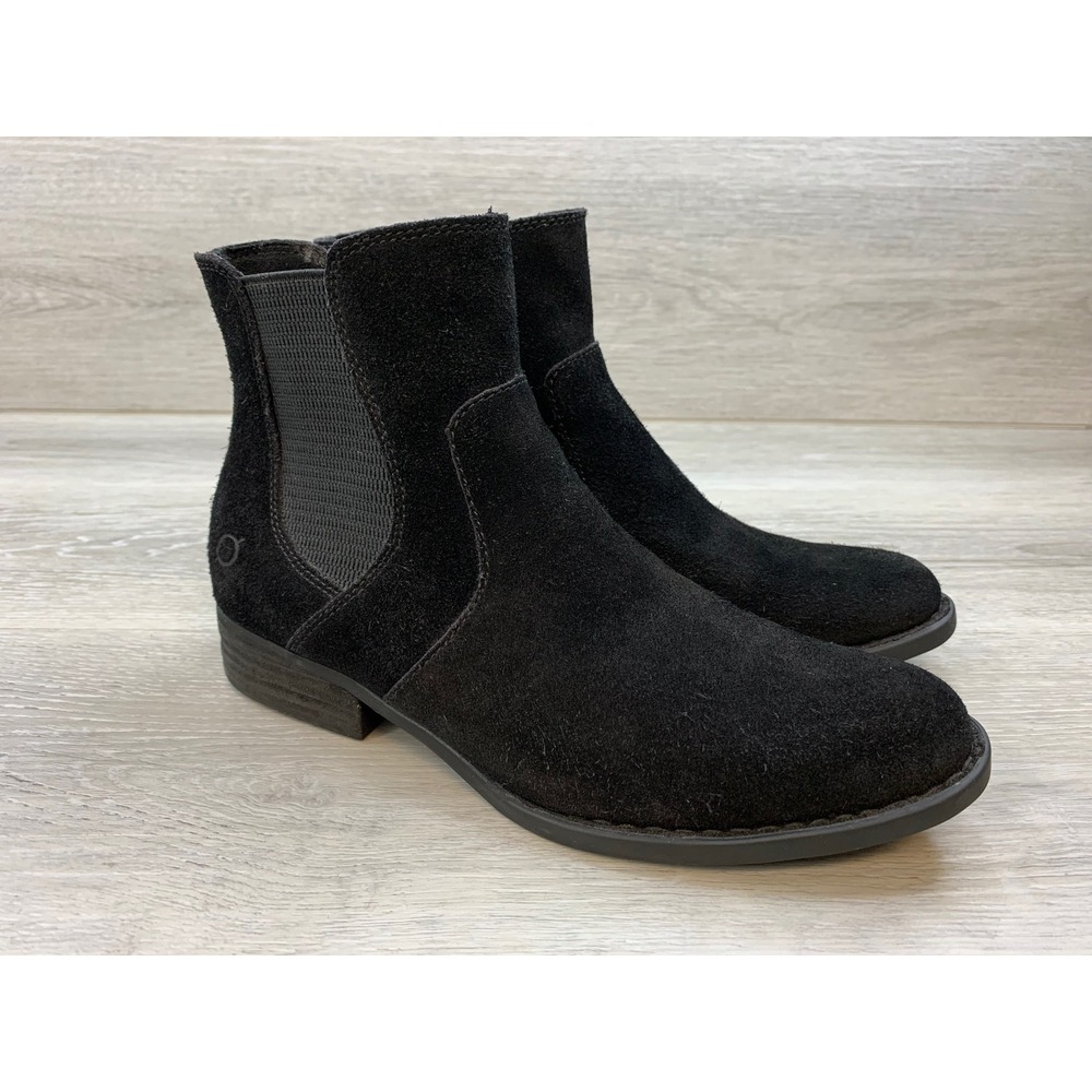 Born Kerri Black Suede Chelsea Ankle Boots Women's 8.5 Low Heel Booties Shoes